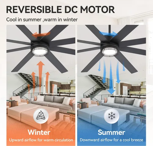 Vista 5 de Ventiladores de techo de 72 pulgadas con luces y control remoto, moderno ventilador de techo negro para sala de estar, patio, cocina, motor CC