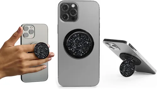 Vista 7 de HANDL O MagSafe - Agarre y soporte de cuero negro para teléfono, agarre magnético extraíble, soporte retráctil para dedos POPL Tap-to-Share Contact