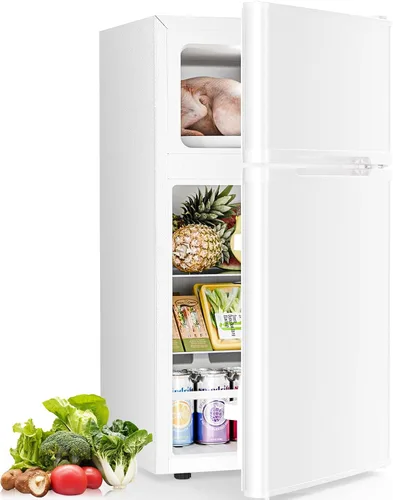 Vista 11 de Antarctic Star Mini refrigerador con congelador, refrigerador compacto de doble puerta, termostato ajustable, refrigerador pequeño para dormitorio