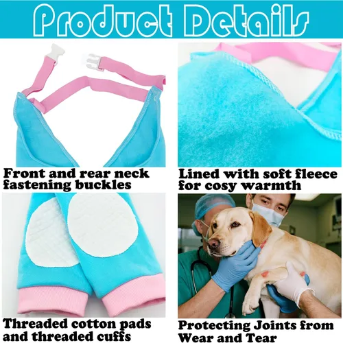 Vista 2 de Coderas para perros, rodilleras, coderas y callos para heridas, patas delanteras para dejar de lamer, perros medianos y grandes, L, color azul