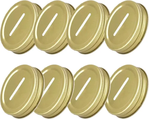 Vista 11 de Mason Jar - Tapa para conserva, 8 piezas de acero inoxidable, ranura para monedas, insertos de tapa normal de boca regular, tarros Mason para Negro