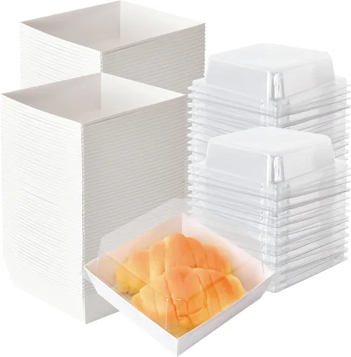 Vista 7 de XININSUN Cajas pequeñas de embutidos con tapas transparentes, mini caja de papel para llevar, recipientes de alimentos desechables, cajas de postre