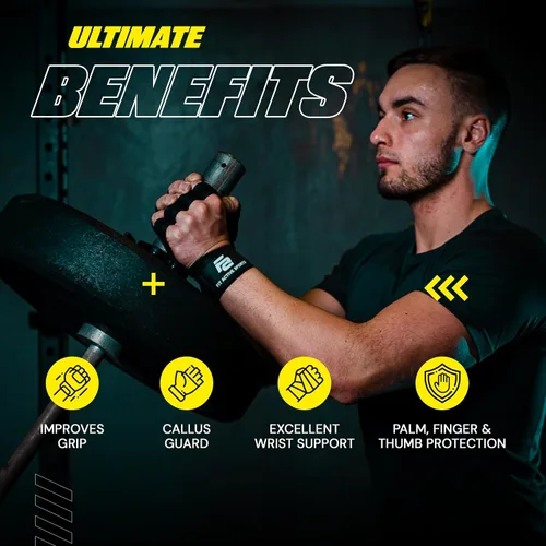 Vista 7 de Fit Active Sports Nuevos Guantes de Entrenamiento con Ventilación para Levantamiento de Pesas con Muñequeras Integradas para Hombres y Mujeres