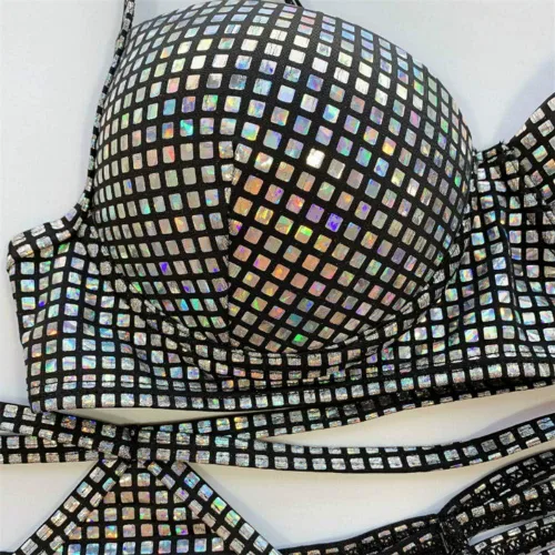 Vista 6 de JUMISEE Traje de baño con holograma brillante para mujer, traje de baño sexy con tanga y tanga