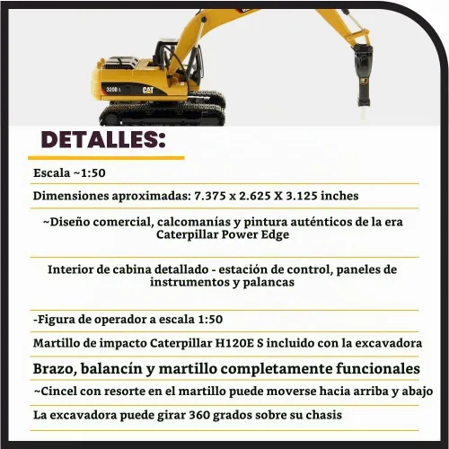 Vista 4 de Diecast Masters Excavadora hidráulica Caterpillar 320D L con martillo - Core Classics Series 85280C
