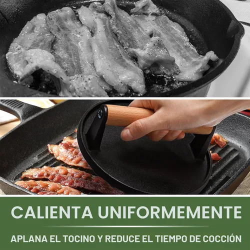 Vista 4 de Prensa de hamburguesas, redonda de 7" y rectangular de 8.2"X4.3", prensa de tocino para aplastar de hierro fundido resistente para carne y bistec