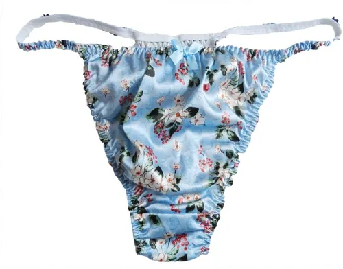 Vista 4 de 8 piezas de tangas de seda para mujer, tangas sexis con tanga en T, parte trasera en T, bikini de satén, ropa interior de flores S-XXL