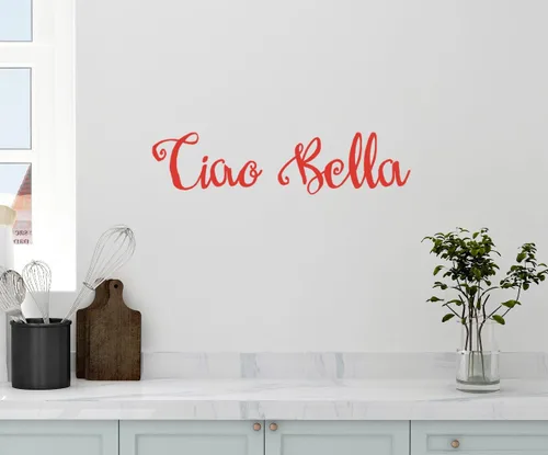 Vista 4 de Adhesivo decorativo de pared de 24 x 5 pulgadas, diseño de Ciao Bella Hello Goodbye Beautiful Italian Saying Kitchen Family
