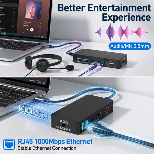 Vista 8 de Surface Thunderbolt 4 Estación de acoplamiento, base de superficie de pantalla triple 4K 12 en 1 con HDMI, DP, Thunderbolt 4, Gigabit Ethernet