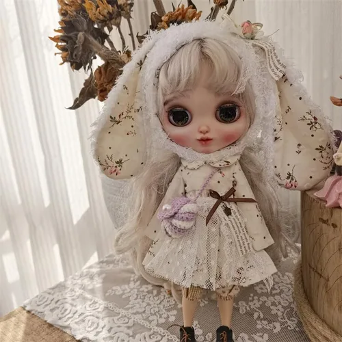 Vista 4 de Blythes Clothes OB22 OB24 Azone - Camisa de muñeca con sombrero de orejas largas, falda floral, pantalones casuales, vestido de monzón de verano