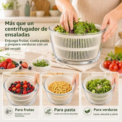 Vista 7 de Ensalada de vidrio Spinner 3.2 cuartos de galón, pequeño hilandero Blanco