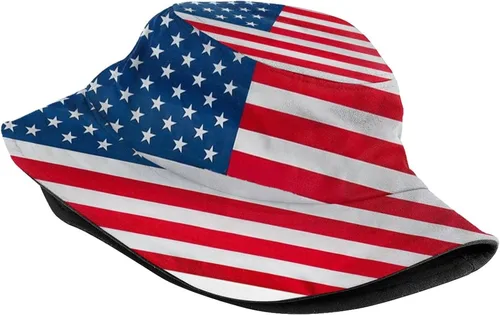 Vista 2 de Lindos sombreros de pescador con bandera patriótica de moda, sombrero de pescador para exteriores para mujeres y hombres