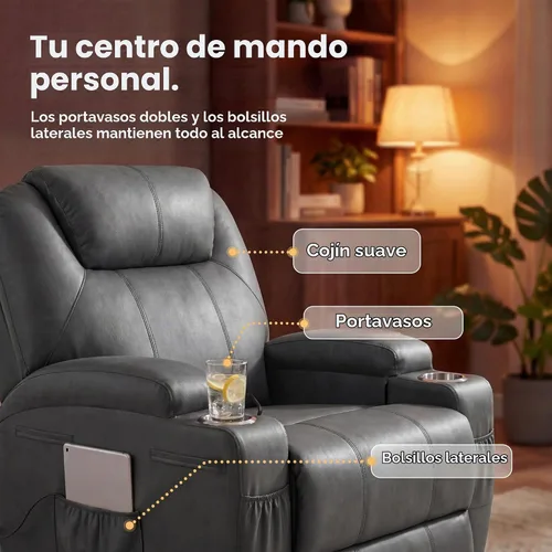 Vista 5 de JUMMICO Pequeño sillón reclinable giratorio con masaje Gris-oscuro