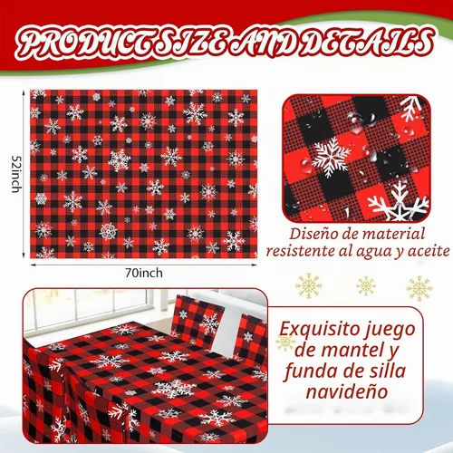 Vista 2 de Preboun Juego de 7 fundas para sillas de mantel de Navidad a cuadros