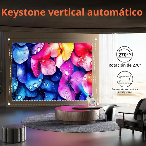 Vista 3 de [Auto Keystone] Mini proyector con WIFI y Bluetooth, proyector de película portátil Pericat con rotación de 210°, proyector de cine en casa 4K 1080P