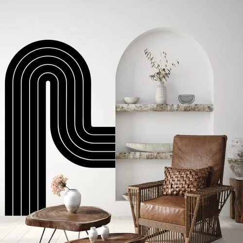 Vista 10 de Kazova - Calcomanía de arco de pared marrón - Grandes calcomanías modernas de estilo boho para cabecero, abstractas, retro, para despegar y pegar