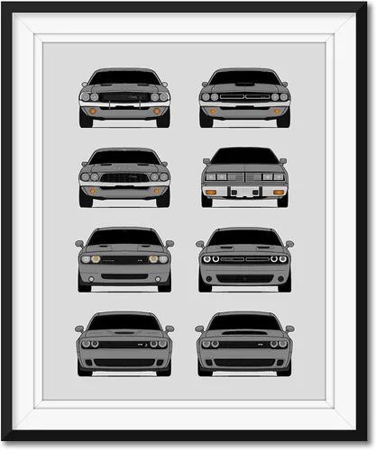 Vista 8 de Custom Car Posters Póster hecho a mano compatible con Dodge Challenger Generations e impresión de Challenger SRT, multicolor, impresión metálica