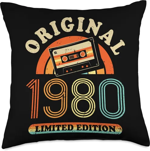Vista 4 de Retro Limited Edition 1980 Cassette Tape 44th Birthday Throw Pillow