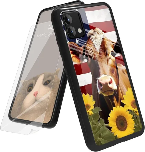 Vista 24 de Funda para Motorola Moto G Play 4G 2024 con protector de pantalla, parte trasera de vidrio templado + funda de silicona suave TPU absorción