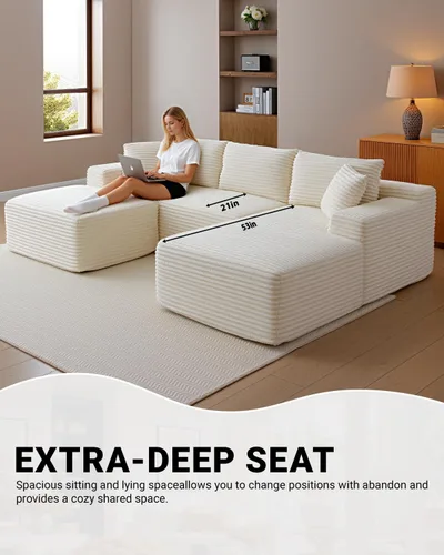Vista 5 de Sofá seccional Cloud de 108 pulgadas, sofá seccional modular moderno con asiento profundo, sofás de pana sin estructura con chaise en forma de L