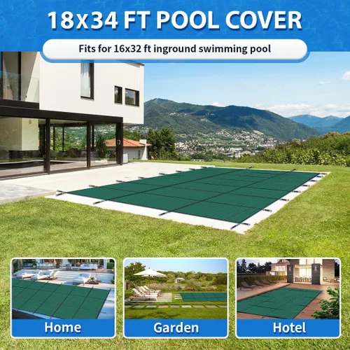 Vista 8 de iCOVER - Cubierta de seguridad para piscina interior, 16 x 32 pies, cubierta de seguridad rectangular para piscinas interiores, cubierta de piscina