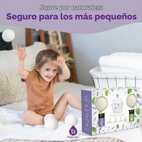 Vista 6 de Pursonic Paquete de 4 bolas de secado de lana para lavandería con aroma a aceite esencial de lavanda y menta, bolas reutilizables para suavizantes