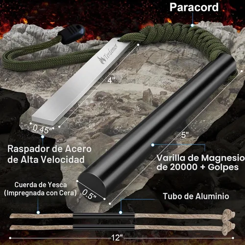 Vista 3 de 5" Ferro Rod Kit, Flint and Steel