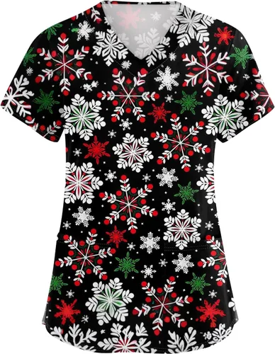 Vista 37 de Camisetas de uniforme médico de Navidad para mujer, talla grande, estampado ##896-Multicolor