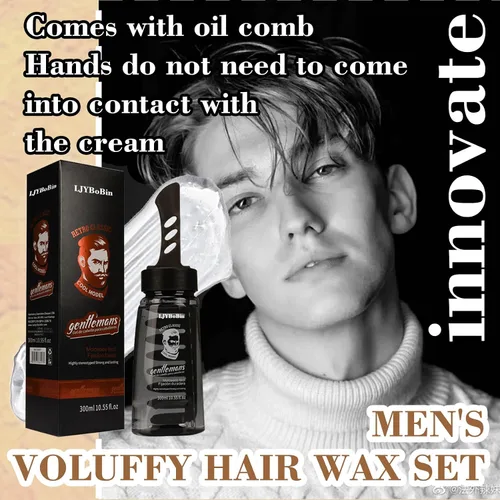 Vista 7 de Kit de gel para peinar el cabello para hombre con 2 peines, juego de cera de gel de peluquería esponjosa, hidratante de larga duración, no grasa