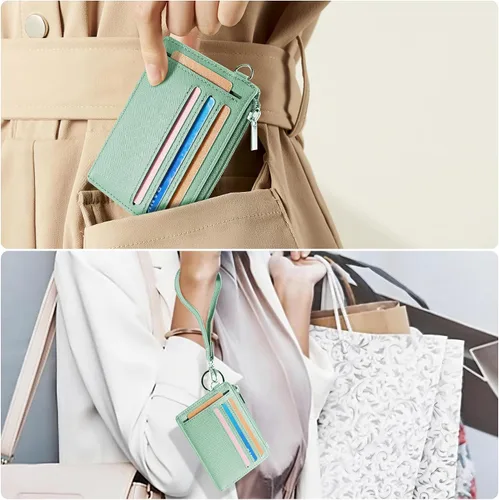 Vista 6 de Toughergun Tarjetero delgado para mujer con bloqueo RFID, cartera pequeña con bolsillo frontal para tarjetas de identificación con ventana