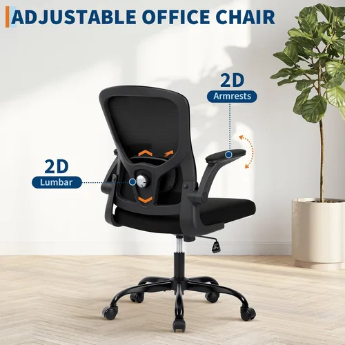 Vista 5 de Silla de oficina con reposabrazos 2D ajustable, silla de escritorio de malla con soporte lumbar 2D, silla de escritorio ejecutiva para computadora
