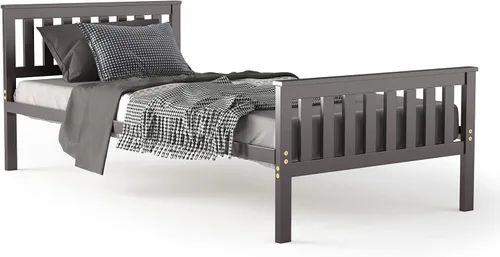 Vista 8 de NAFORT Base de cama de plataforma de madera individual con cabecero y estribo, base de cama de madera maciza y soporte de listones de madera fuerte