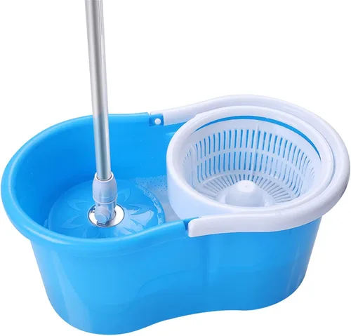 Vista 9 de Sistema de limpieza de piso de fregona, cabezal giratorio de 360 grados, ultratrapeador elástico, juego de cubos, azul, cabezal de microfibra, mango