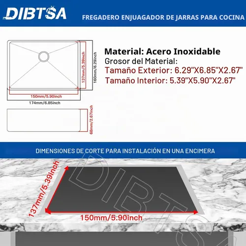 Vista 8 de DIBTSA - Enjuagadora para jarra, lavadora automática de tazas de vidrio, acero inoxidable 304, para café, leche, té, hogar, cocina, hotel, bar