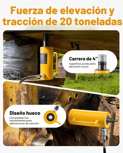 Vista 2 de Mophorn Gato Hidráulico de 20T 4" de Círculo Hueco de Acción Simple Cilindro Hidráulico de Ram 100mm Cilindros Hidráulicos de Elevación