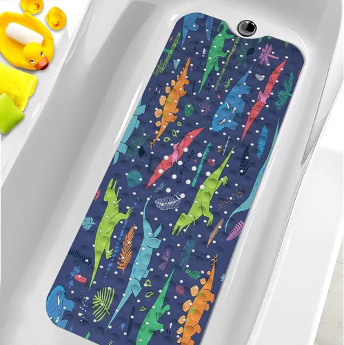 Vista 9 de Tapetes de bañera para niños, tapete de baño de astronauta negro antideslizante para bañera de 40 x 16 pulgadas, grande, lavable, antideslizante