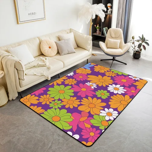 Vista 18 de Groovy Flower Power - Alfombra de 3 x 5 pulgadas, bonita alfombra floral bohemia 60S 70S, alfombra hippie para niños, niñas, adolescentes y mujeres