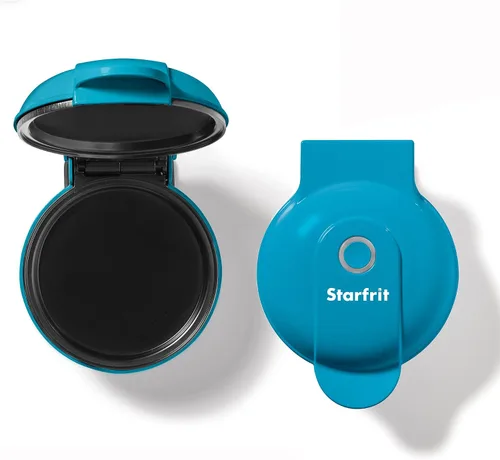 Vista 7 de Starfrit Mini máquina para hacer panqueques, antiadherente de 4 pulgadas, 350 W, color azul
