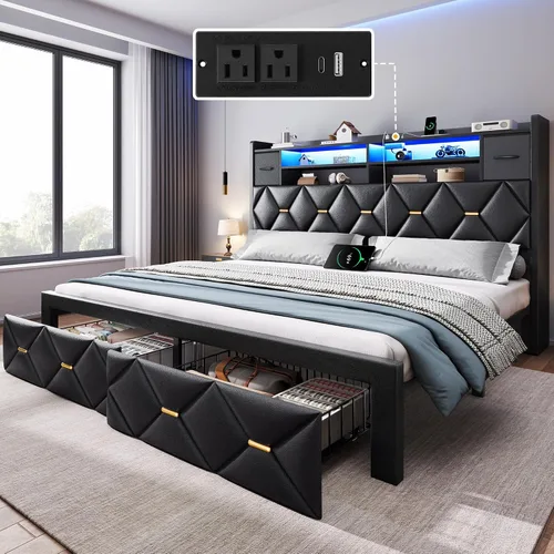 Vista 13 de YITAHOME Cama tapizada de terciopelo blanco tamaño King con carga