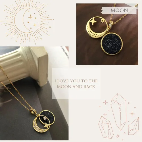 Vista 4 de Luna+ Collar con colgante de plata de ley 925 con media luna y media luna, circonita cúbica para mujeres y niñas, Plata esterlina, Circonia cúbica