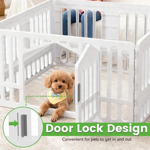 Vista 6 de BestPet Corralito para perros de 24 pulgadas, 4 paneles de plástico para mascotas con puerta, corral de ejercicios para cachorros, valla de espacio