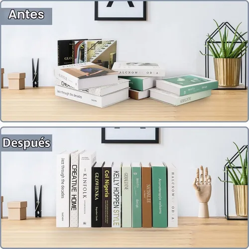 Vista 3 de Sujetalibros acrílicos de 2 piezas, extremos de libro VFINE para estantes, sujetalibros transparentes para estantes, decoración de libros