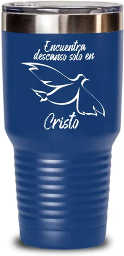 Vista 6 de Regalos católica cristianas vaso en español con versículos de la biblia para padres encuentra descanso Negro