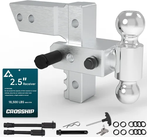 Vista 12 de Enganche de remolque ajustable – Enganche de barra de tracción de caída de aluminio resistente – Se adapta a receptor de 2 pulgadas, caída/elevación