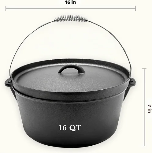 Vista 2 de Cuisiland Horno holandés de hierro fundido de 16 cuartos con tapa de labio