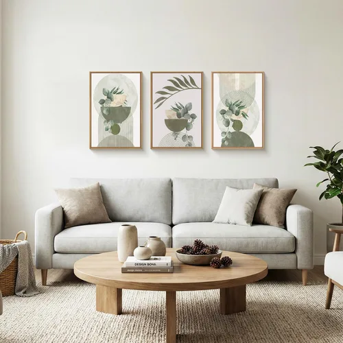 Vista 124 de FWIEXA Juego de Arte de Lienzo Bohemio Enmarcado para Pared, Cuadros Botánicos Verde Salvia Decoración de Pared, Impresiones de Arte de Plantas