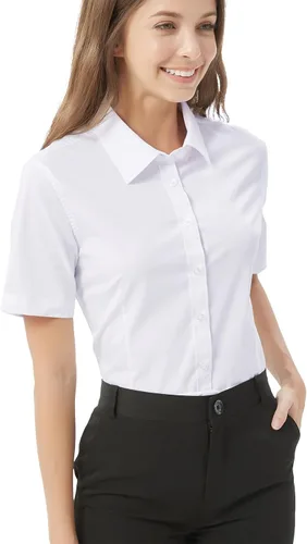 Vista 8 de Blusa de trabajo con botones para mujer, de algodón elástico, manga larga, ajuste delgado
