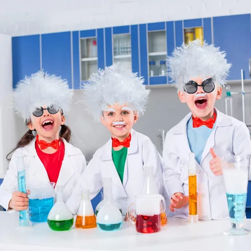 Vista 6 de Yewong Disfraz de científico loco para niños, peluca de laboratorio para proyectos escolares de Halloween