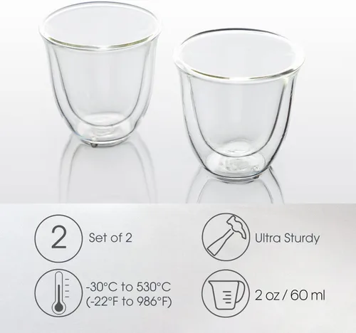 Vista 5 de Brod & Taylor Vasos de vidrio espresso con aislamiento de doble pared (juego de 2, 2 onzas / 2.0 fl oz)