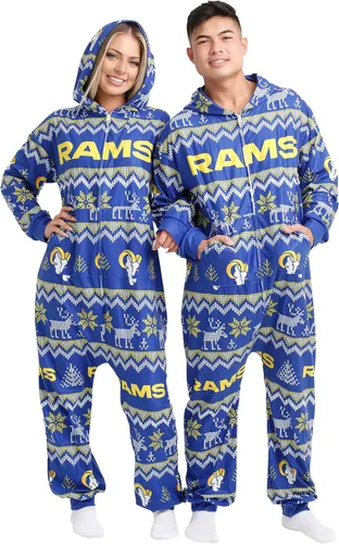 Vista 31 de FOCO Unisex NFL Team Logo Pajamas One Piece Onesie Patrón feo navideño